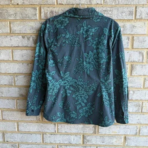 Coldwater Creek Long Sleeve Button Up Collared Floral Shirt Blouse Size M Petite - Picture 2 of 8